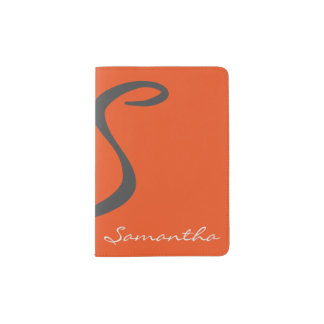 elegant simple modern chic trendy monogram orange passport holder