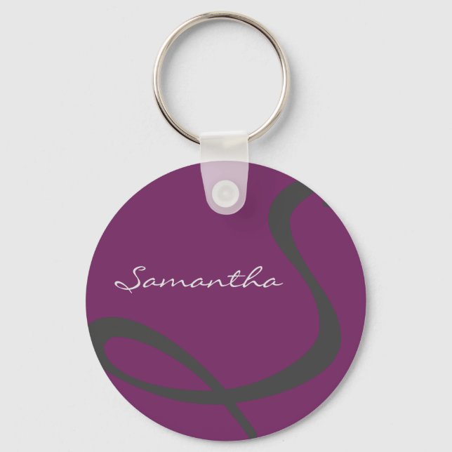 elegant simple modern chic trendy monogram purple keychain (Front)
