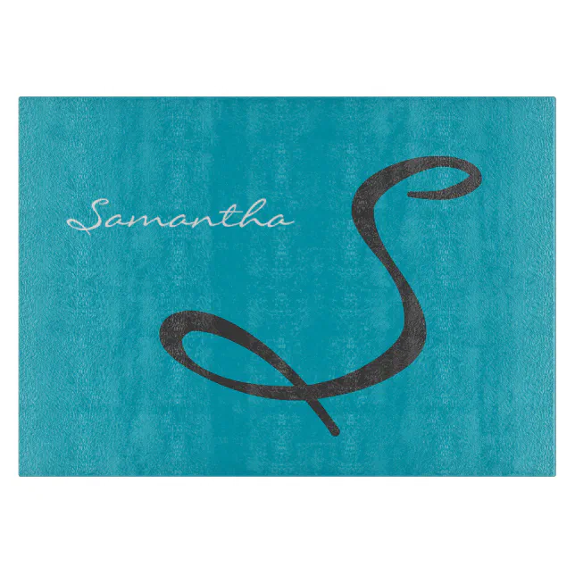 elegant simple modern chic trendy monogram teal cutting board | Zazzle