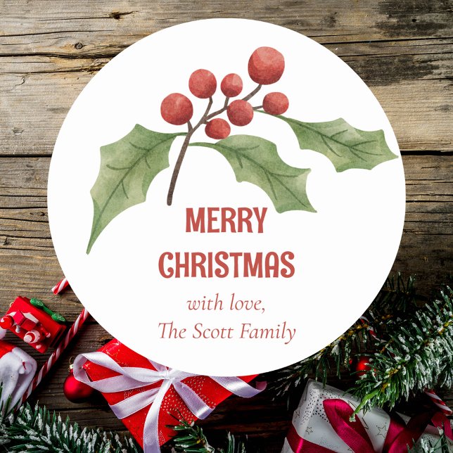 Elegant Simple Modern Christmas Botanical Greenery Classic Round Sticker (Creator Uploaded)