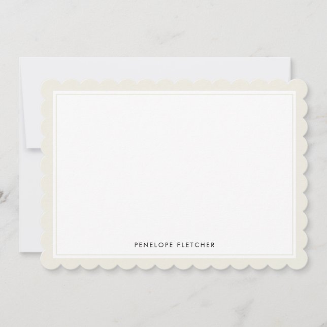 Elegant Simple Modern Cream Scalloped Edge Note Card (Front)