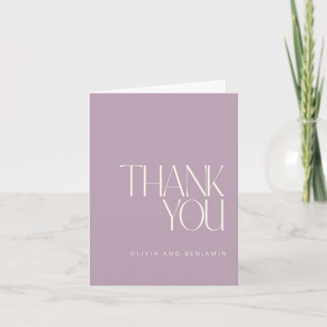 Elegant Simple Modern Custom Wedding Dusty Lilac Thank You Card (Front)