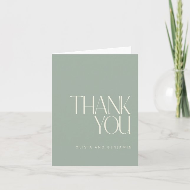 Elegant Simple Modern Custom Wedding Dusty Sage Thank You Card (Front)