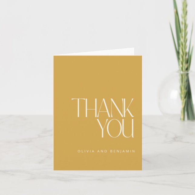 Elegant Simple Modern Custom Wedding Yellow Letterpress Thank You Card (Front)