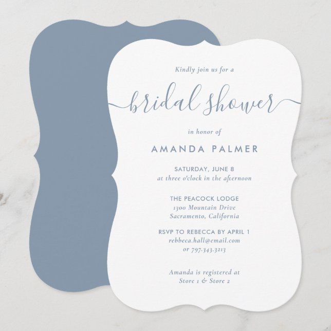 Elegant Simple Modern Dusty Blue Bridal Shower Invitation (Front/Back)