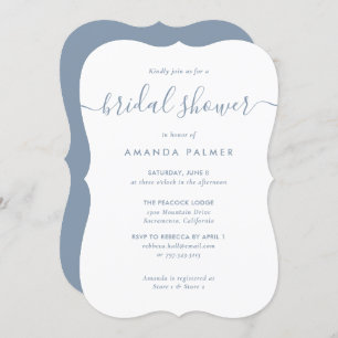 Elegant Simple Modern Dusty Blue Bridal Shower Invitation