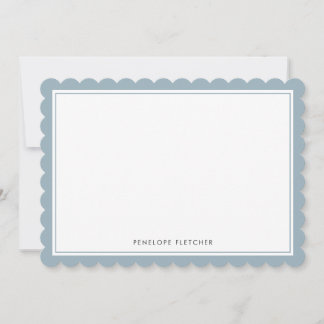 Elegant Simple Modern Dusty Blue Scalloped Edge Note Card