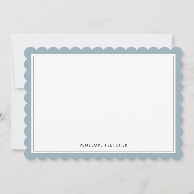 Elegant Simple Modern Dusty Blue Scalloped Edge Note Card (Front)