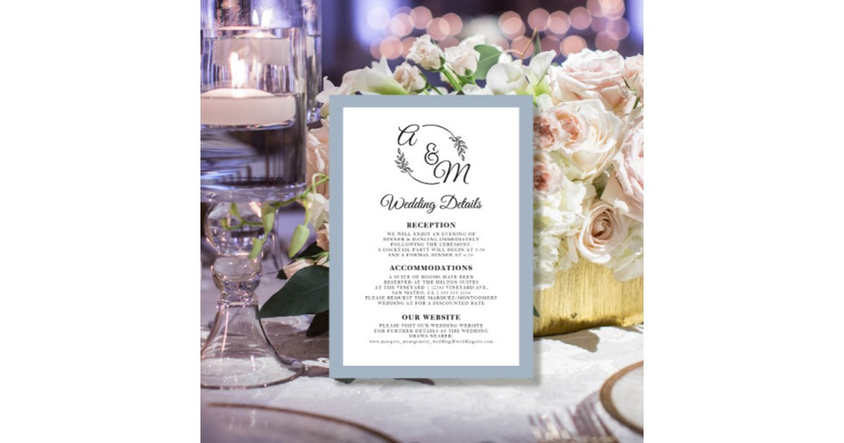 Elegant Simple Modern Dusty Blue Wedding Details Invitation | Zazzle