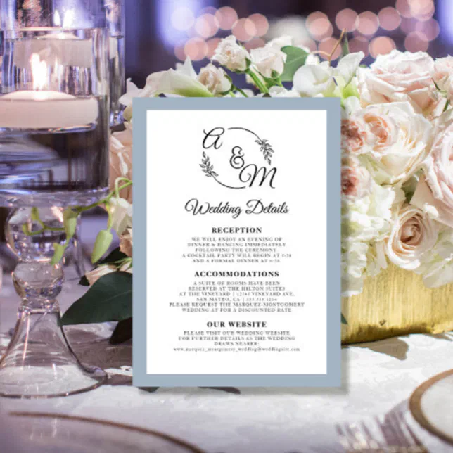Elegant Simple Modern Dusty Blue Wedding Details Invitation | Zazzle