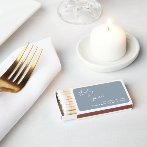 Elegant Simple Modern Dusty Blue Wedding Matchboxes