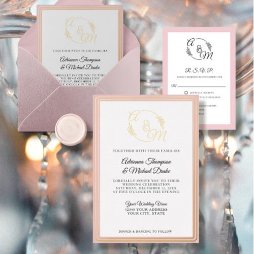 Elegant Simple Modern Dusty Pink Gold Foil Wedding Foil Invitation