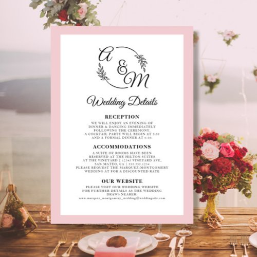 Elegant Simple Modern Dusty Pink Wedding Details Invitation