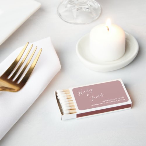 Elegant Simple Modern Dusty Rose Pink Wedding Matchboxes