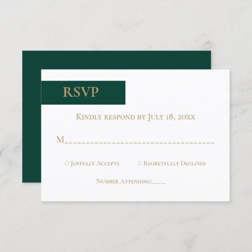 Elegant Simple Modern Emerald Chic Formal Wedding RSVP Card