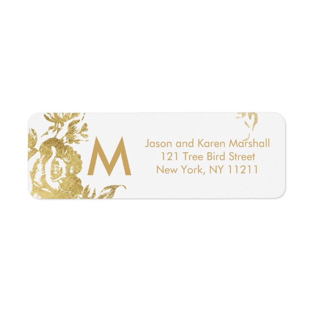 Elegant Simple Modern Floral Gold Address Label (Front)