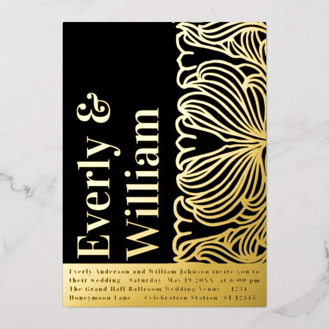Elegant Simple Modern Floral Gold Wedding      Foil Invitation (Front)