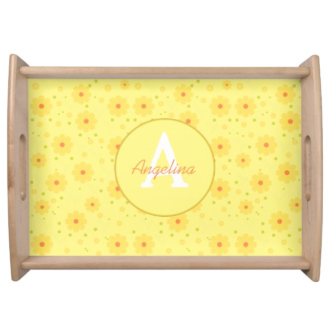 Elegant Simple Modern Floral Monogram Template Serving Tray (Front)