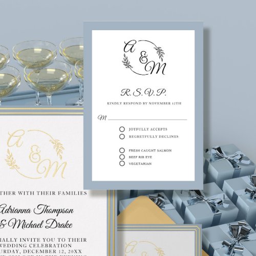 Elegant Simple Modern Formal Dusty Blue Wedding RSVP Card