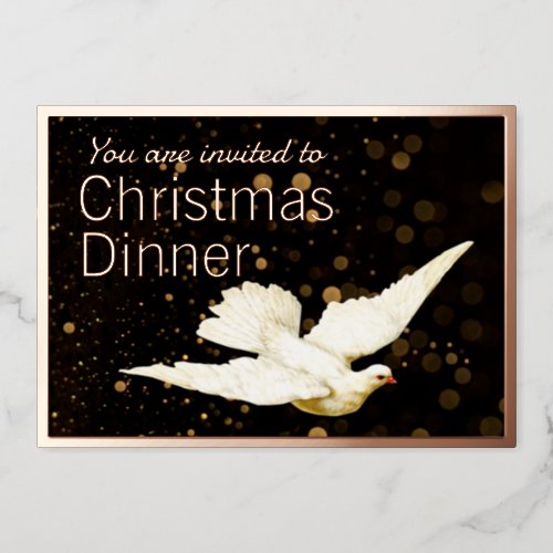 Elegant Simple Modern Gold Dove Christmas Dinner Foil Invitation