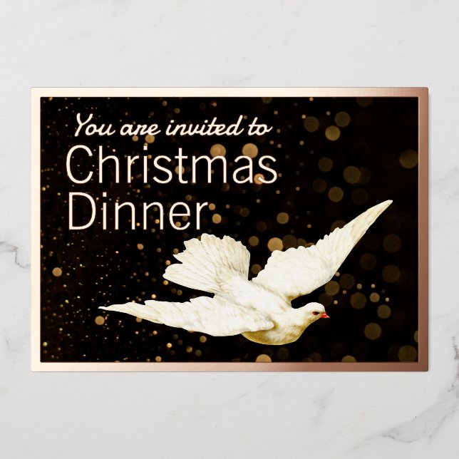 Elegant Simple Modern Gold Dove Christmas Dinner Foil Invitation (Front)