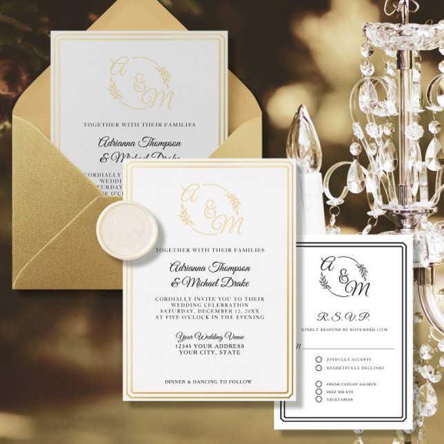 Elegant Simple Modern Gold Foil Wedding Foil Invitation (Creator Uploaded)
