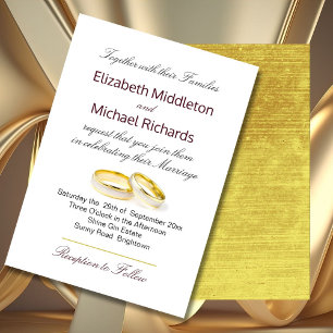 Elegant Simple Modern Gold Rings Wedding Invitation