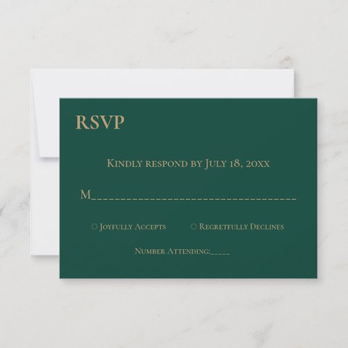 Elegant Simple Modern Green Gold Monogram Wedding RSVP Card