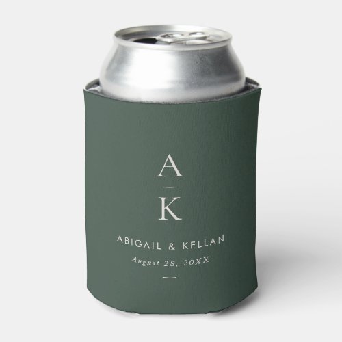 Elegant Simple Modern Green Monogram Wedding Can Cooler