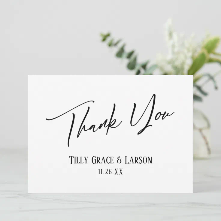 Elegant Simple Modern Handwriting Black & White Thank You Card | Zazzle