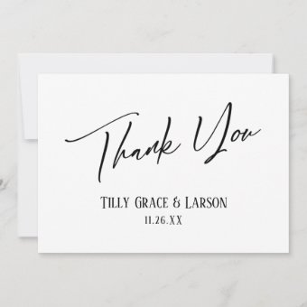 Elegant Simple Modern Handwriting Black & White Thank You Card | Zazzle