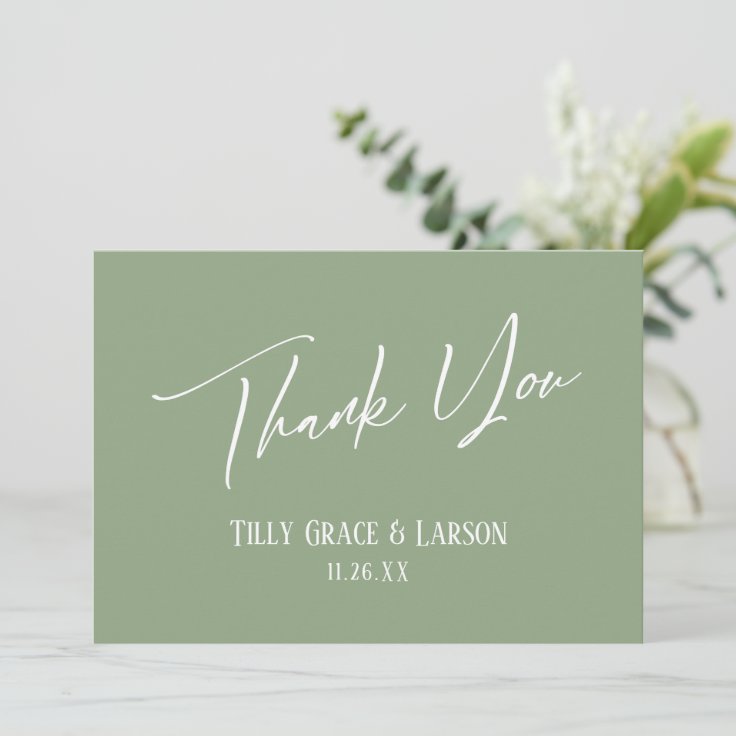 Elegant Simple Modern Handwriting Sage Green Thank You Card | Zazzle