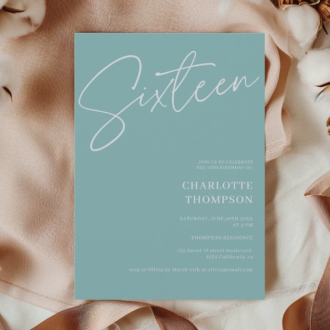 Elegant simple modern ice blue photo Sweet 16 Invitation (Elegant simple modern ice blue photo Sweet 16 Invitation)