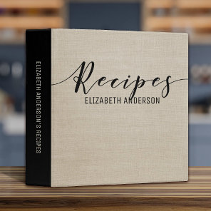 Elegant Simple Modern Linen Recipe Cookbook 3 Ring Binder