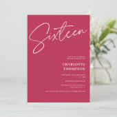 Elegant simple modern magenta photo Sweet 16 Invitation (Standing Front)
