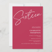 Elegant simple modern magenta photo Sweet 16 Invitation (Front)