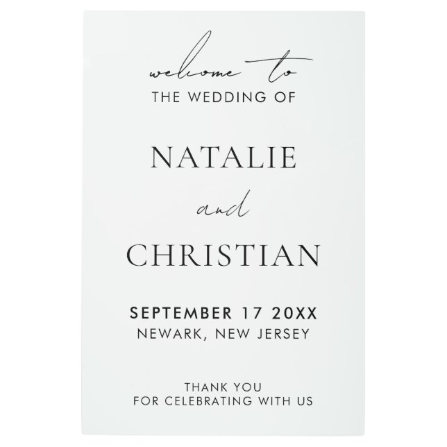 Elegant Simple Modern Metal Wedding Welcome Sign (Front)