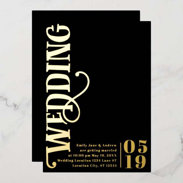 Elegant Simple Modern Minimalist Gold Wedding  Foil Invitation (Front/Back)