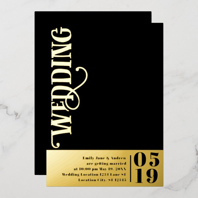 Elegant Simple Modern Minimalist Gold Wedding Foil Invitation (Front/Back)