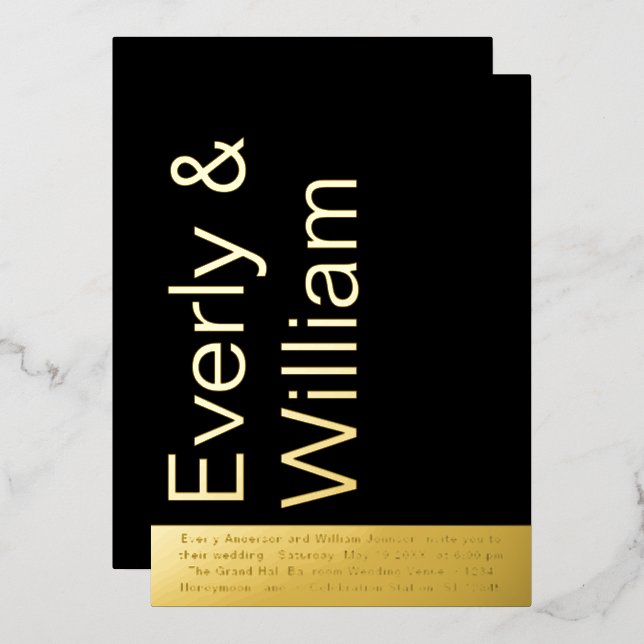 Elegant Simple Modern Minimalist Gold Wedding      Foil Invitation (Front/Back)