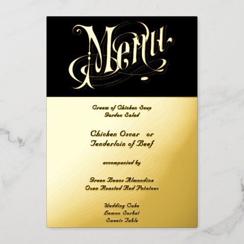 Elegant Simple Modern Minimalist Gold Wedding Menu Foil Invitation
