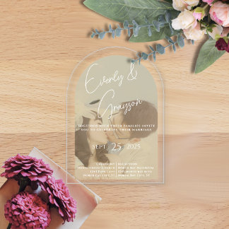 Elegant Simple Modern Minimalist Photo Wedding Acrylic Invitations
