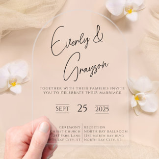 Elegant Simple Modern Minimalist Wedding Acrylic Invitations