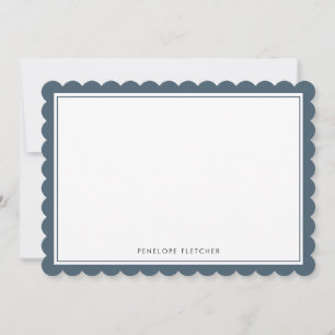 Elegant Simple Modern Navy Blue Scalloped Edge Note Card