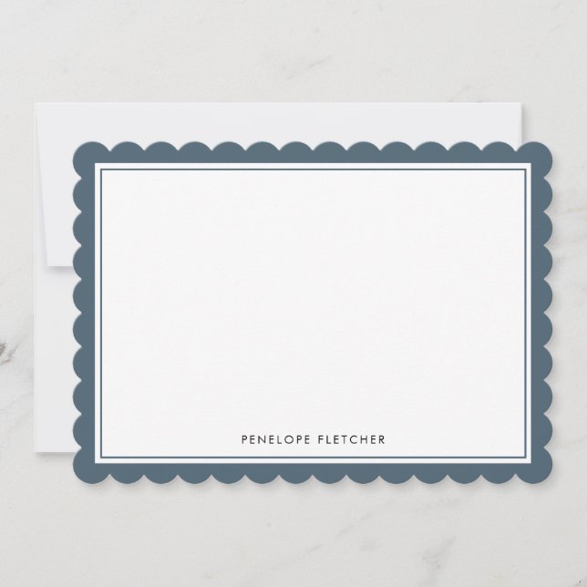 Elegant Simple Modern Navy Blue Scalloped Edge Note Card (Front)