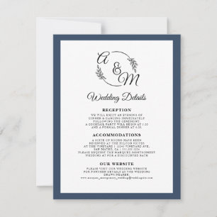 Elegant Simple Modern Navy Blue Wedding Details Invitation