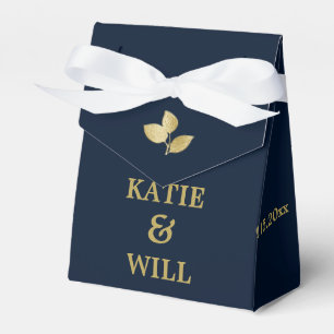 Elegant Simple Modern Navy Gold Leaves wedding Favor Boxes