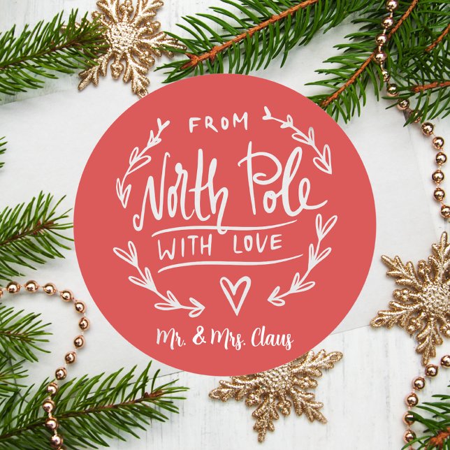 Elegant Simple Modern North Pole Kids Christmas Classic Round Sticker (Creator Uploaded)
