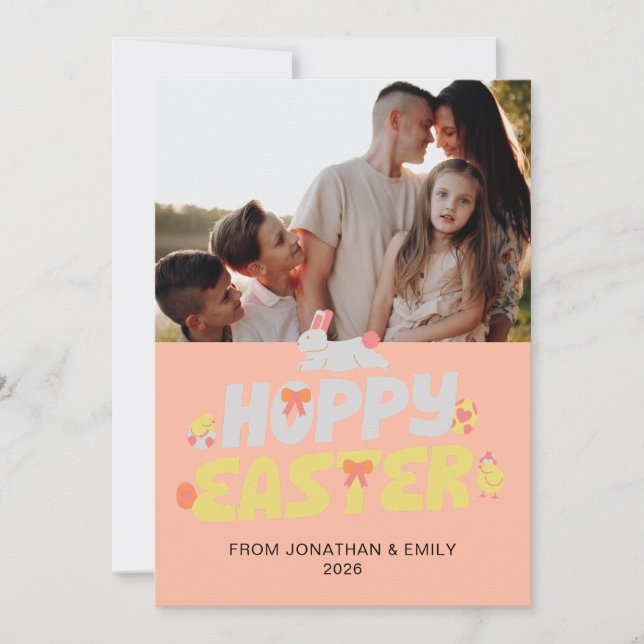 Elegant Simple Modern Pattern Happy Easter Photo Holiday Card (Front)