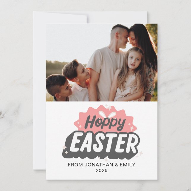 Elegant Simple Modern Pattern Happy Easter Photo Holiday Card (Front)